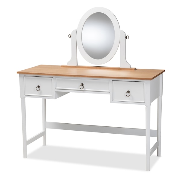 Baxton Studio Sylvie and Traditional White 3-Drawer Wood Vanity Table with Mirror 154-9038 - main